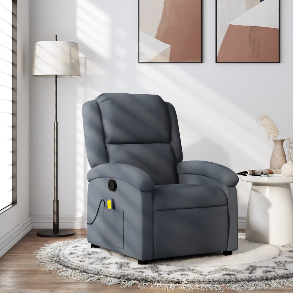 Massage Recliner Chair Dark Grey Velvet