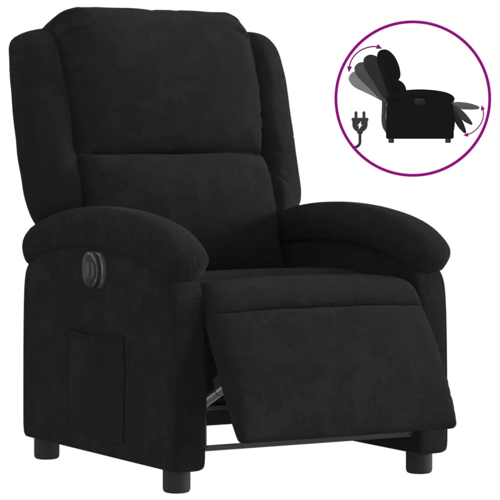 Electric Recliner Chair Black Velvet