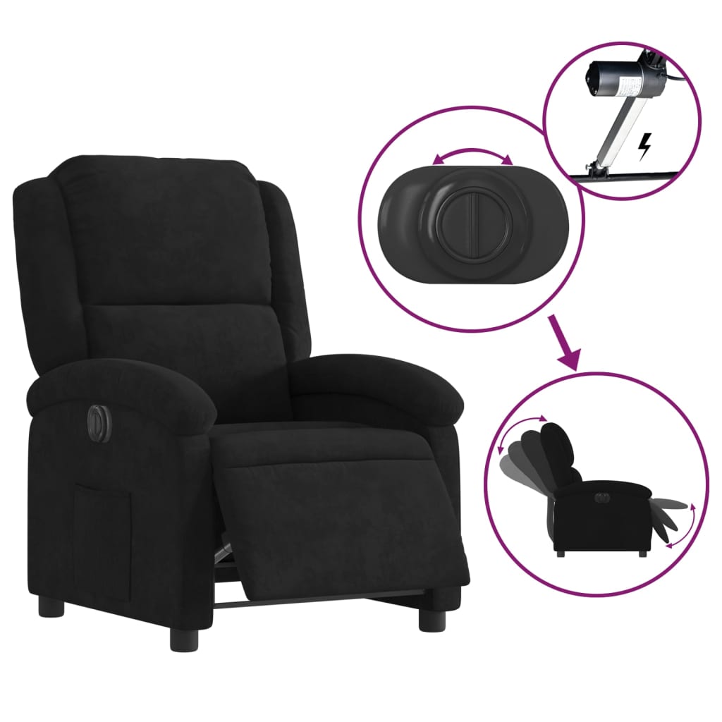 Electric Recliner Chair Black Velvet