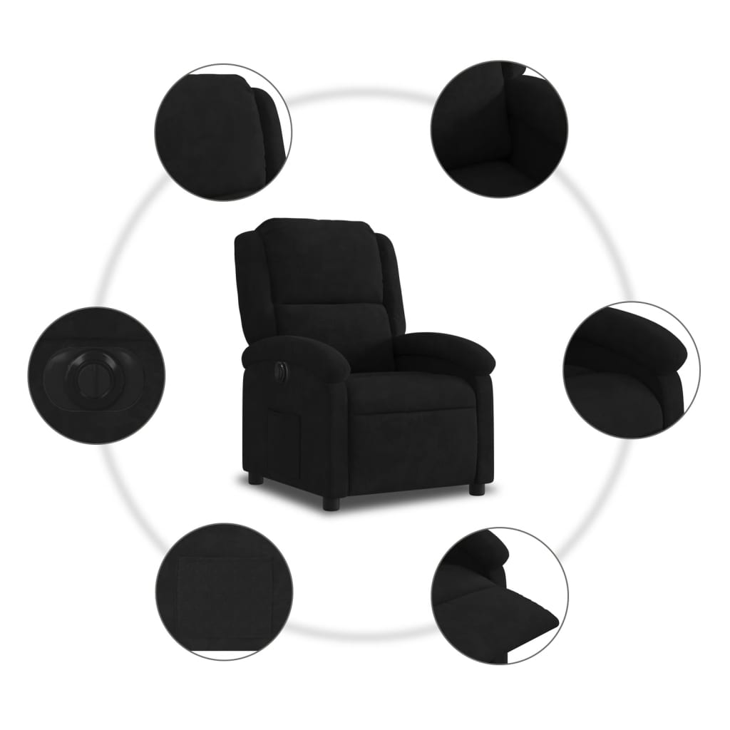 Electric Recliner Chair Black Velvet