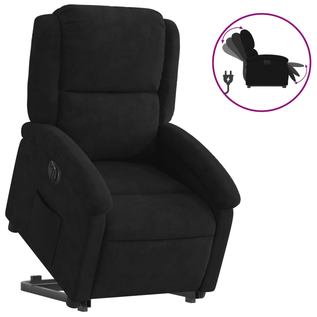 Electric Stand up Recliner Chair Black Velvet