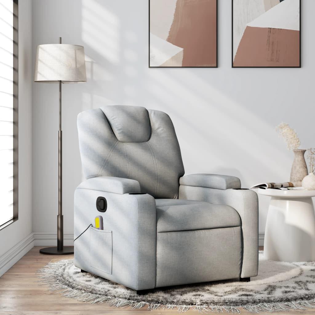 Massage Recliner Chair Light Grey Fabric