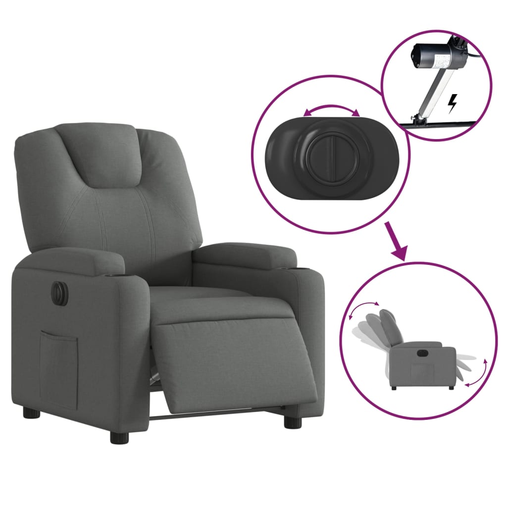 Electric Recliner Chair Dark Grey Fabric