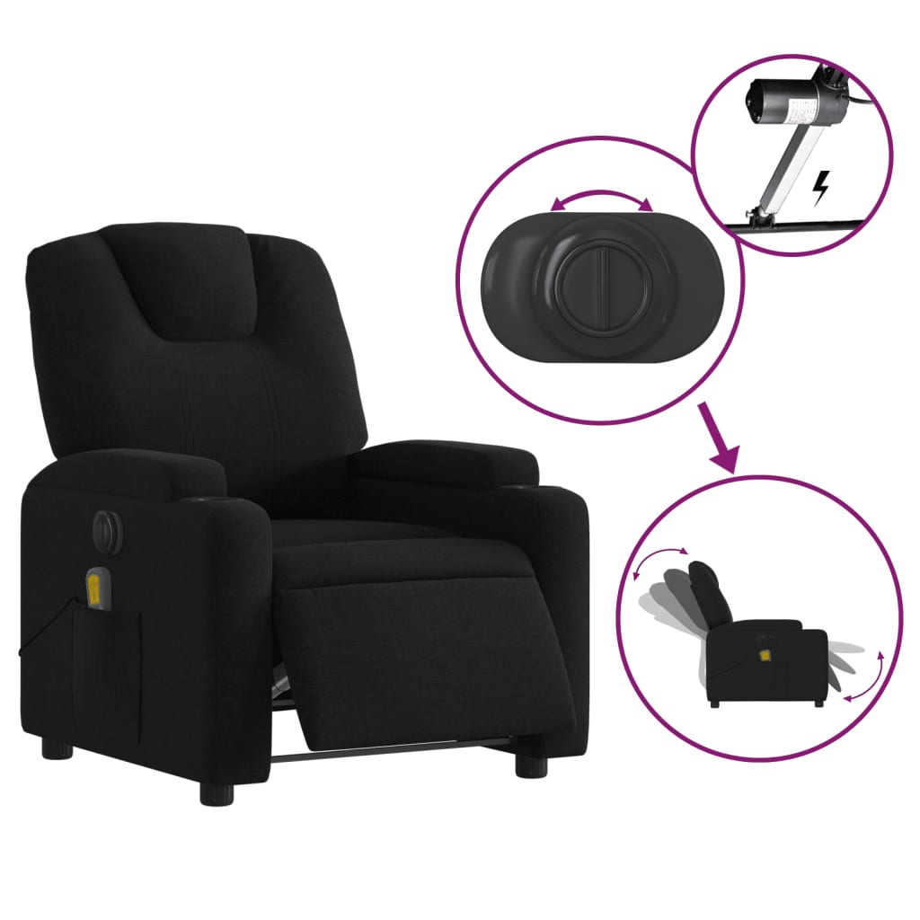 Electric Massage Recliner Chair Black Fabric