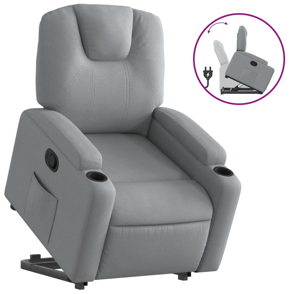 Stand up Recliner Chair Light Grey Fabric