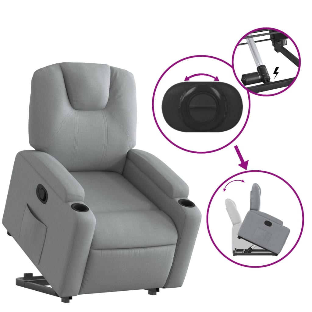 Stand up Recliner Chair Light Grey Fabric
