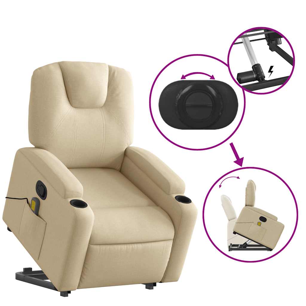 Stand up Massage Recliner Chair Cream Fabric