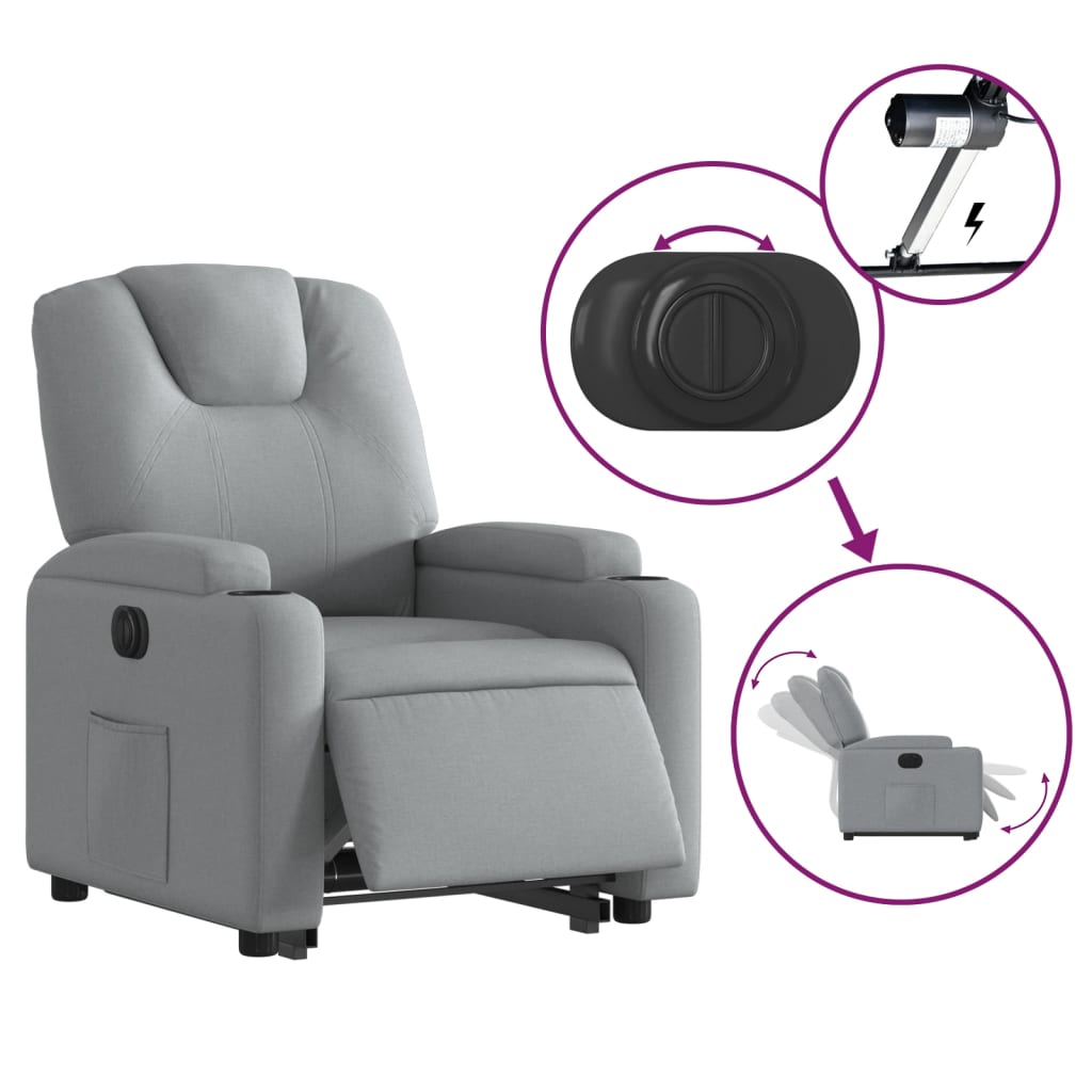 Electric Stand up Recliner Chair Light Grey Fabric