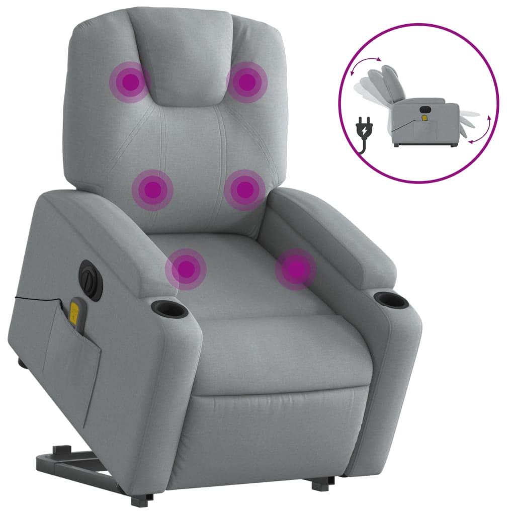 Electric Stand up Massage Recliner Chair Light Grey Fabric