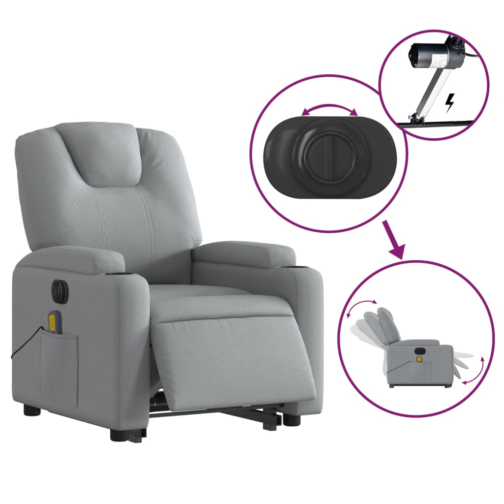 Electric Stand up Massage Recliner Chair Light Grey Fabric