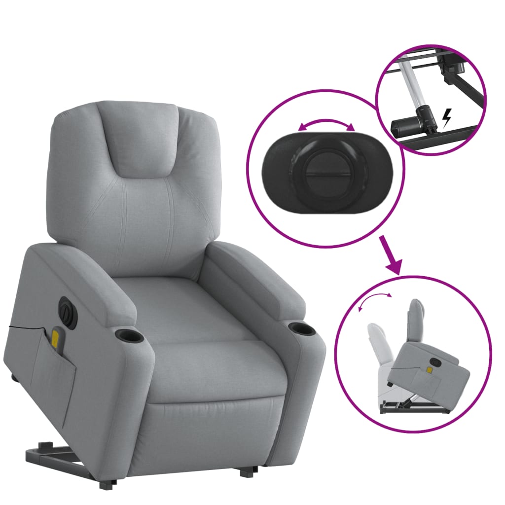 Electric Stand up Massage Recliner Chair Light Grey Fabric
