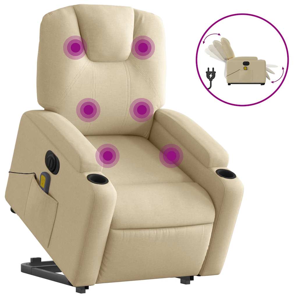 Electric Stand up Massage Recliner Chair Cream Fabric