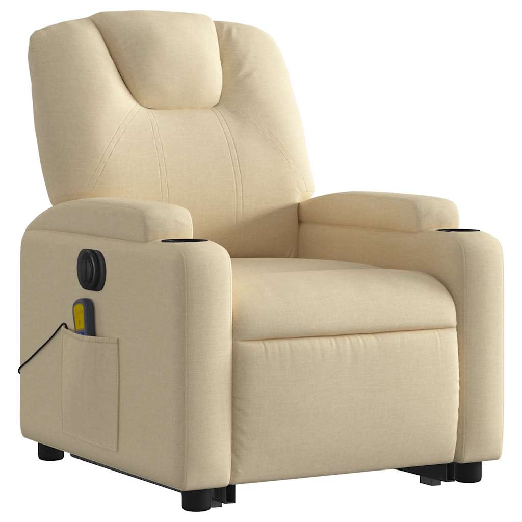 Electric Stand up Massage Recliner Chair Cream Fabric