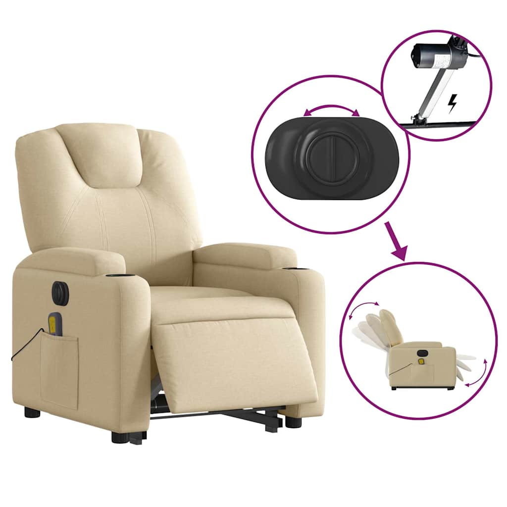 Electric Stand up Massage Recliner Chair Cream Fabric