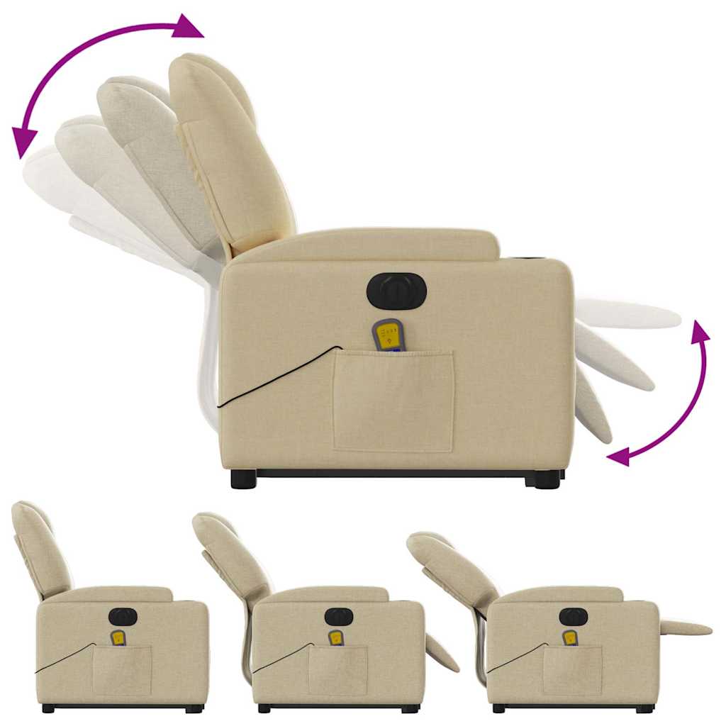 Electric Stand up Massage Recliner Chair Cream Fabric