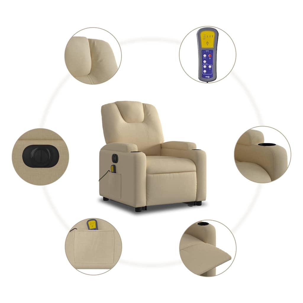 Electric Stand up Massage Recliner Chair Cream Fabric