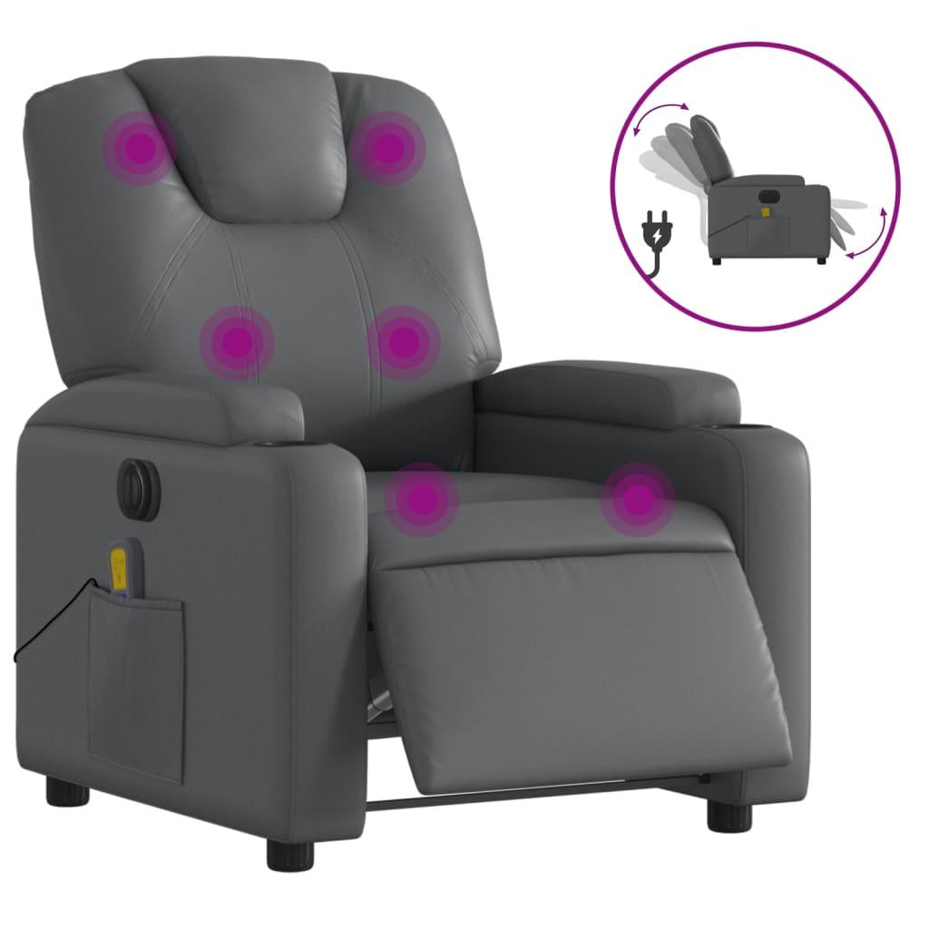 Electric Massage Recliner Chair Grey Faux Leather