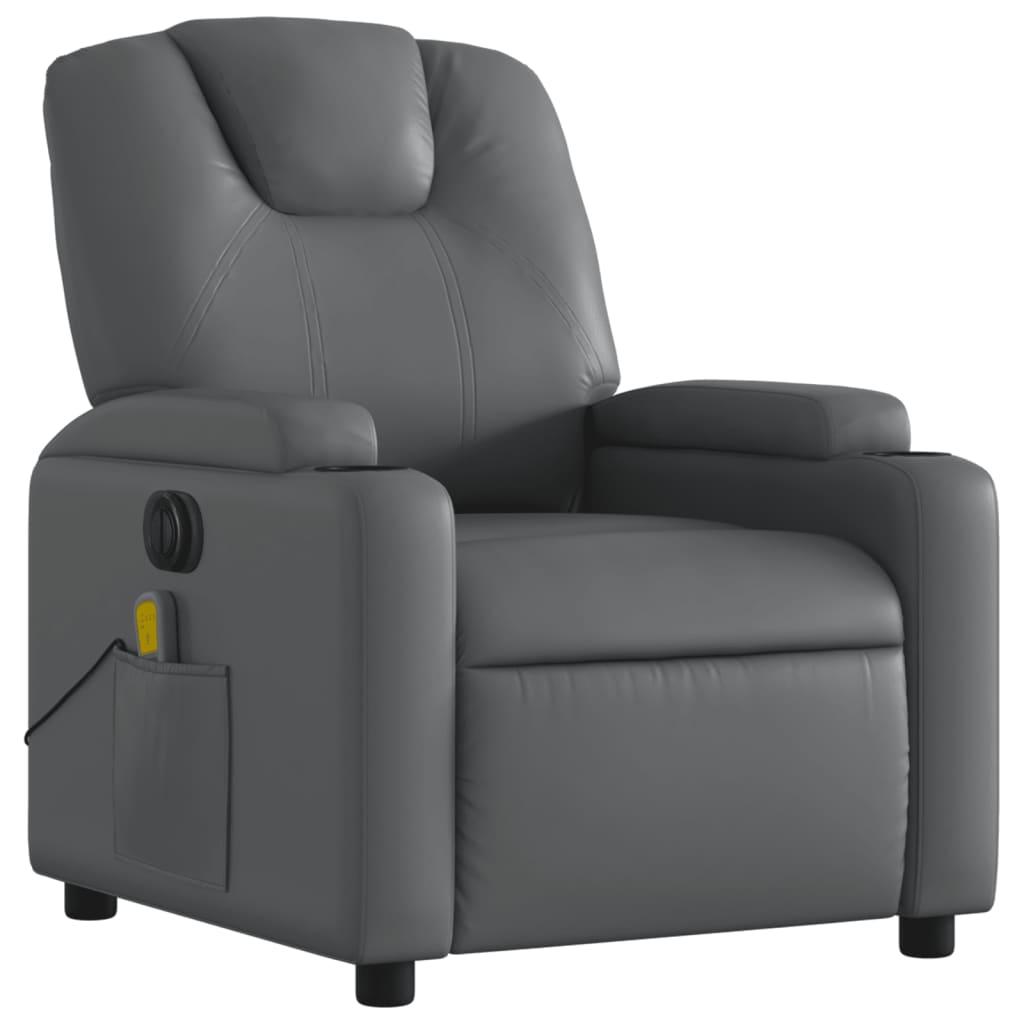 Electric Massage Recliner Chair Grey Faux Leather