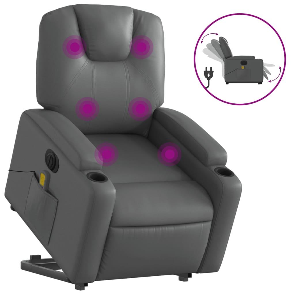 Electric Stand up Massage Recliner Chair Grey Faux Leather