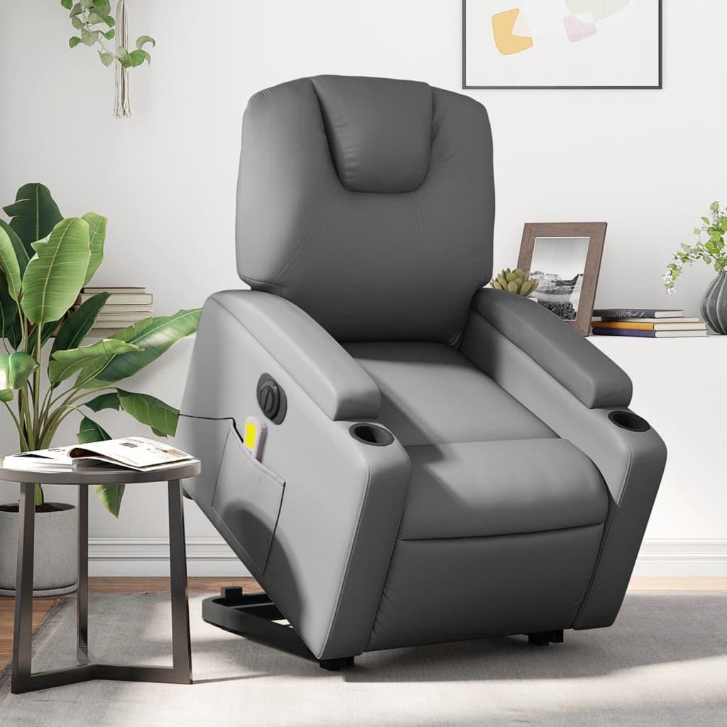 Electric Stand up Massage Recliner Chair Grey Faux Leather