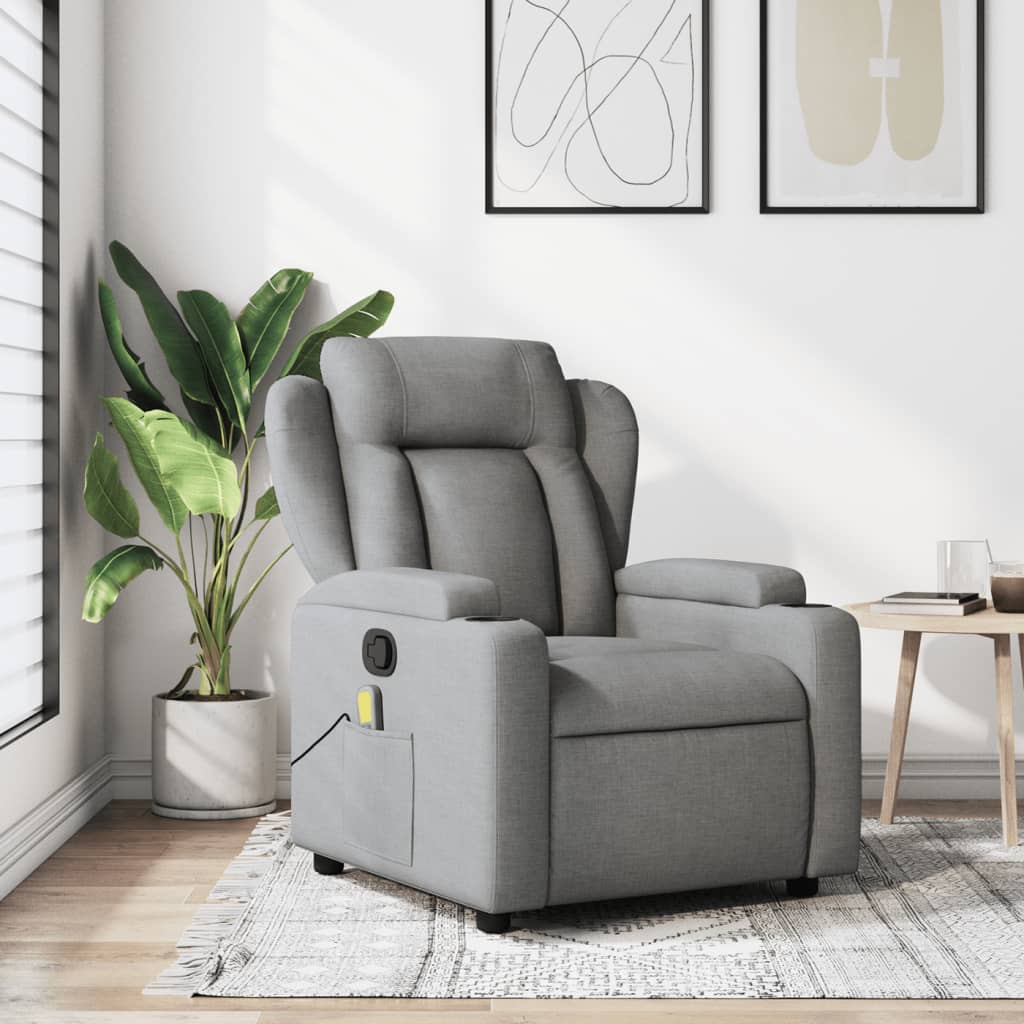 Massage Recliner Chair Light Grey Fabric