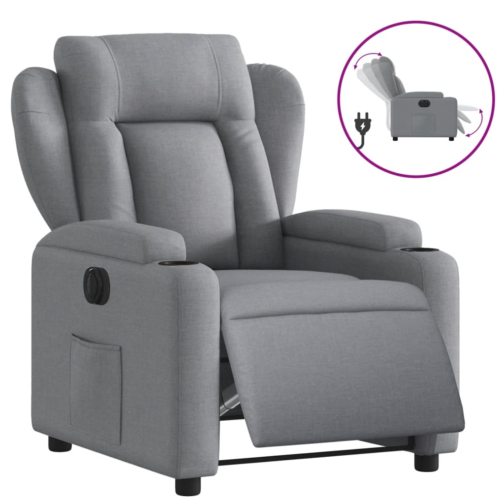 Electric Recliner Chair Light Grey Fabric