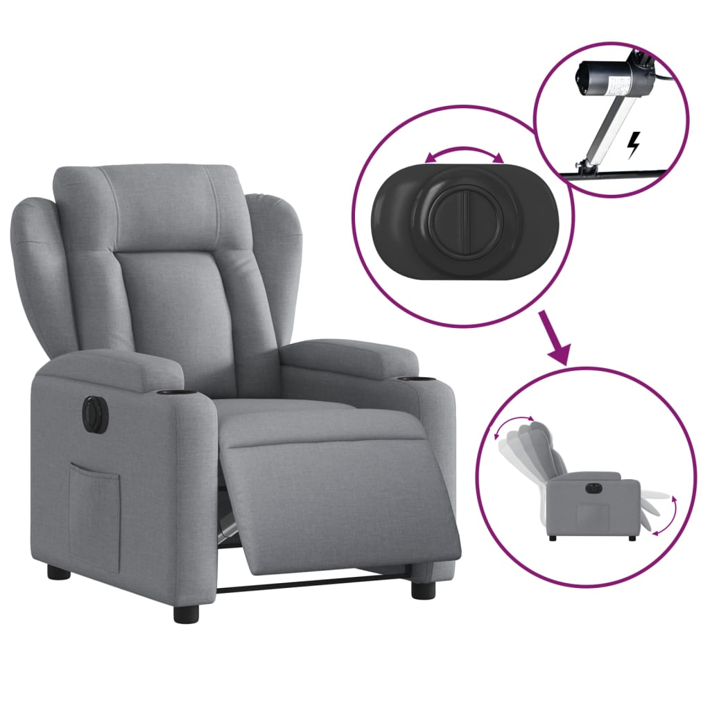 Electric Recliner Chair Light Grey Fabric