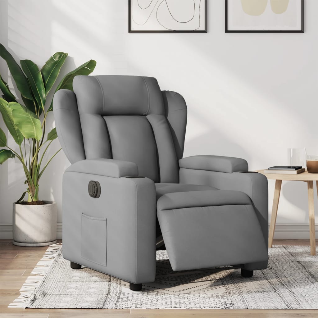 Electric Recliner Chair Light Grey Fabric