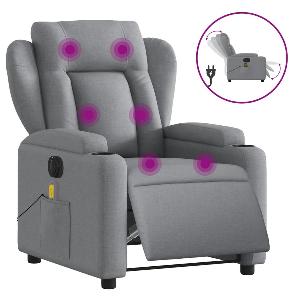 Electric Massage Recliner Chair Light Grey Fabric