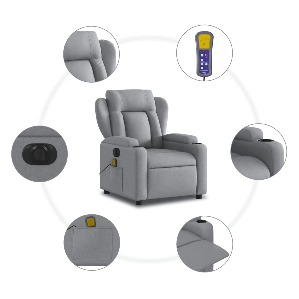 Electric Massage Recliner Chair Light Grey Fabric