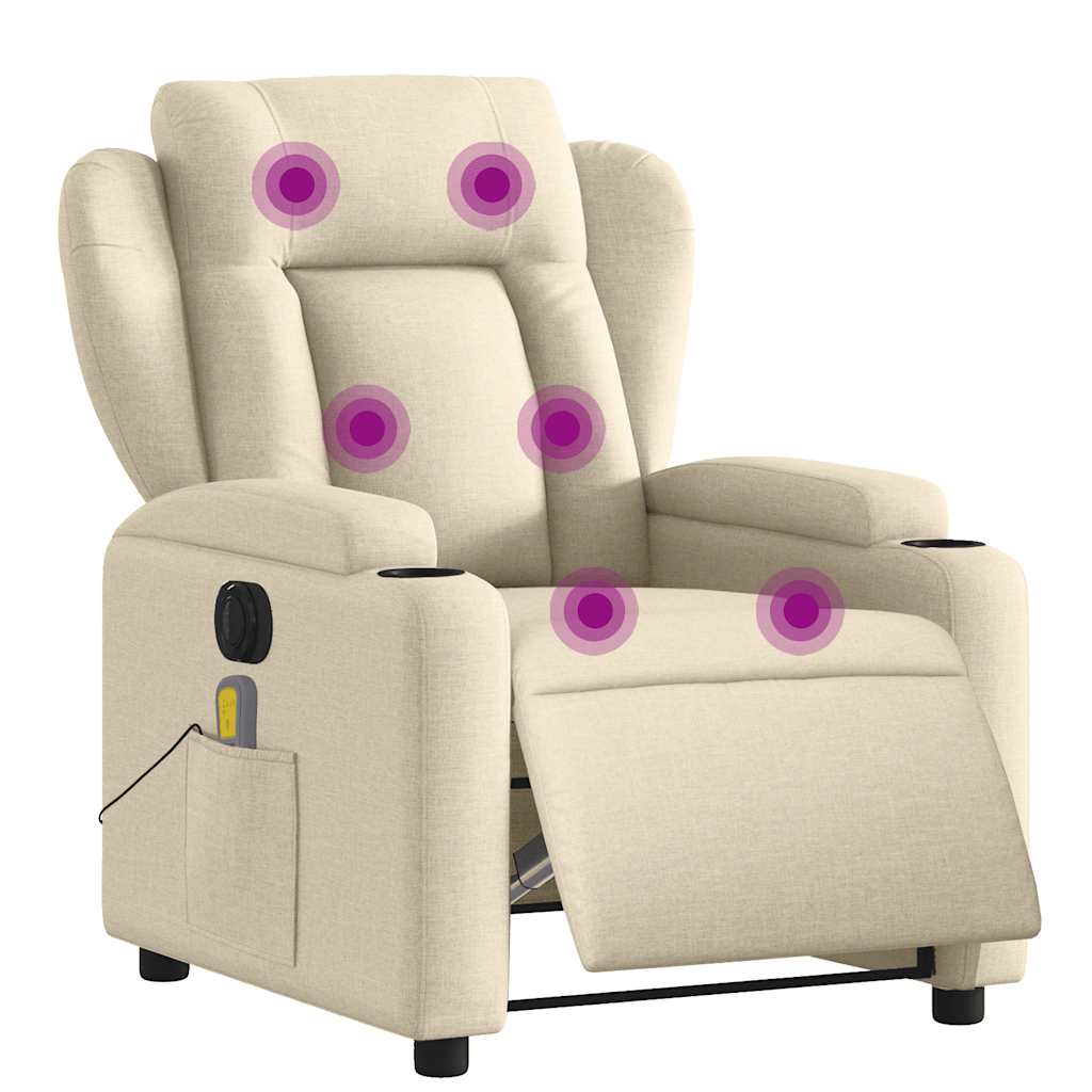 Electric Massage Recliner Chair Cream Fabric