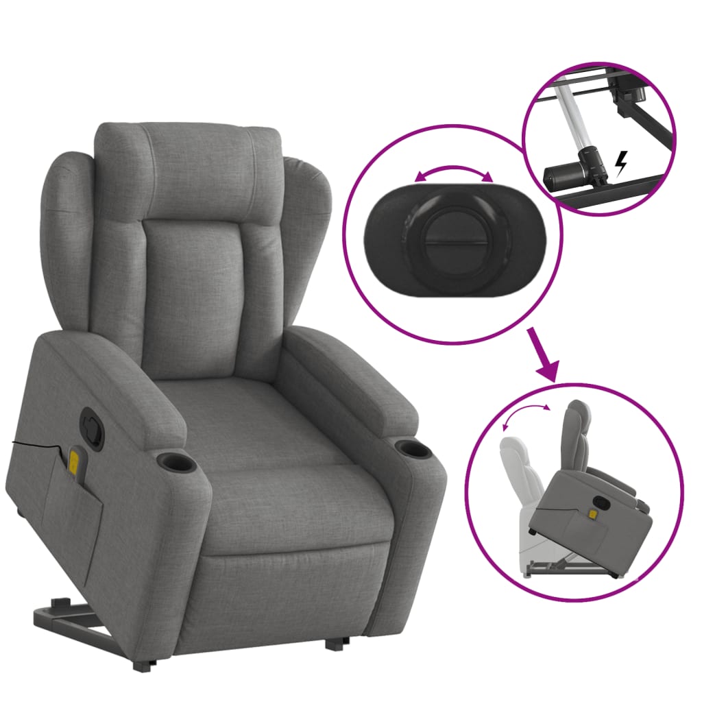 Stand up Massage Recliner Chair Dark Grey Fabric