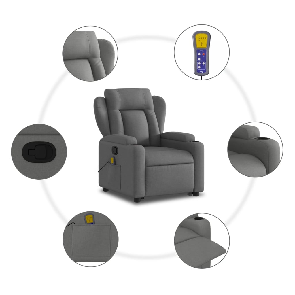 Stand up Massage Recliner Chair Dark Grey Fabric