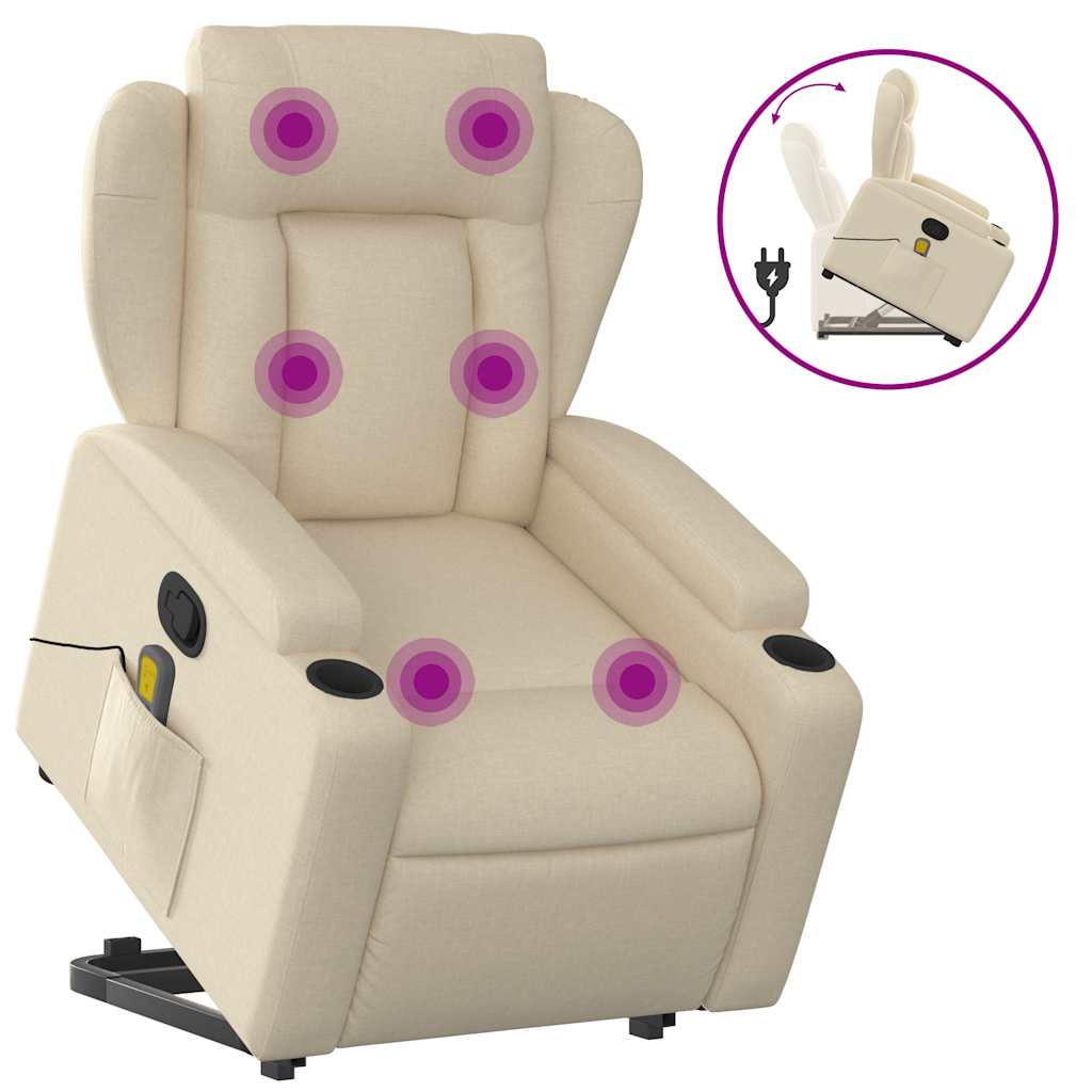 Stand up Massage Recliner Chair Cream Fabric