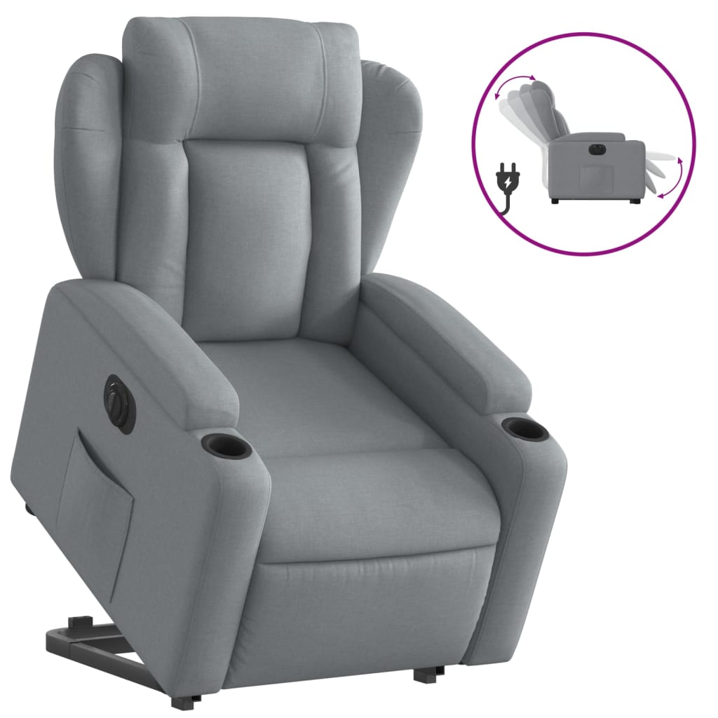 Electric Stand up Recliner Chair Light Grey Fabric