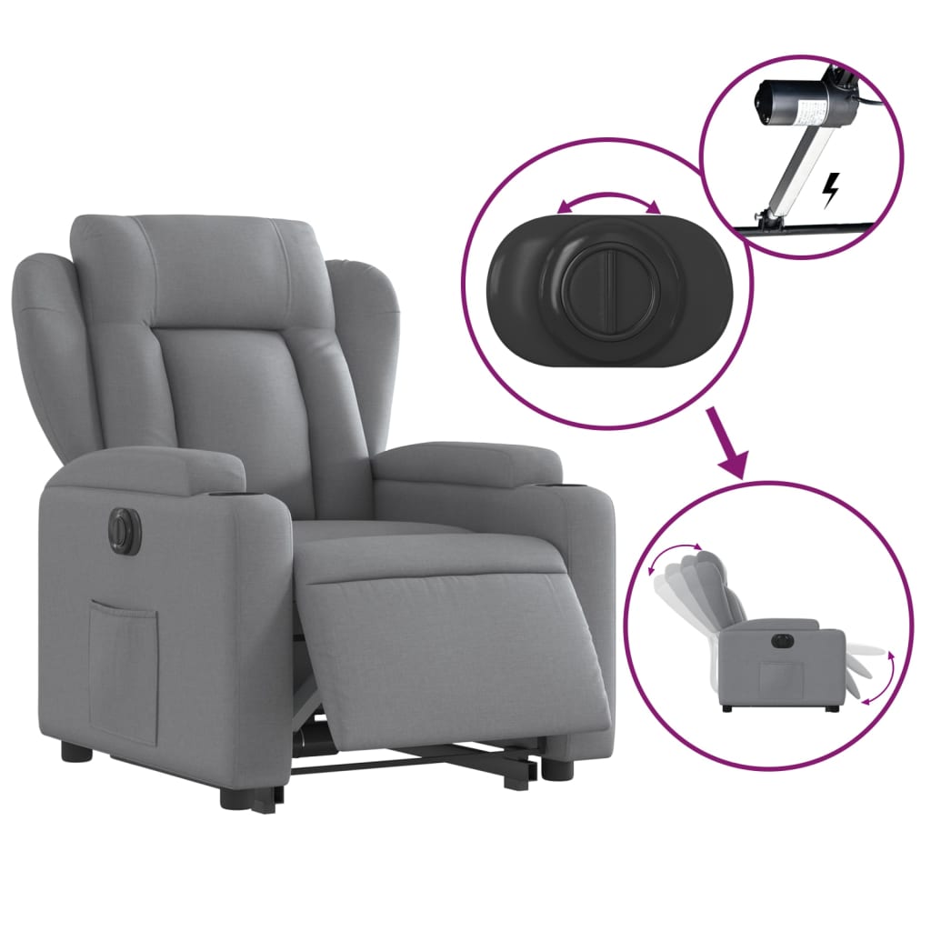 Electric Stand up Recliner Chair Light Grey Fabric