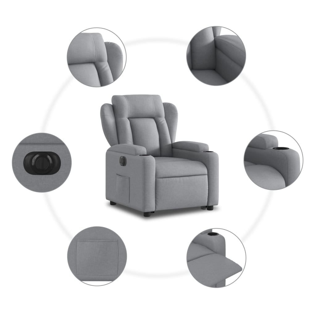 Electric Stand up Recliner Chair Light Grey Fabric