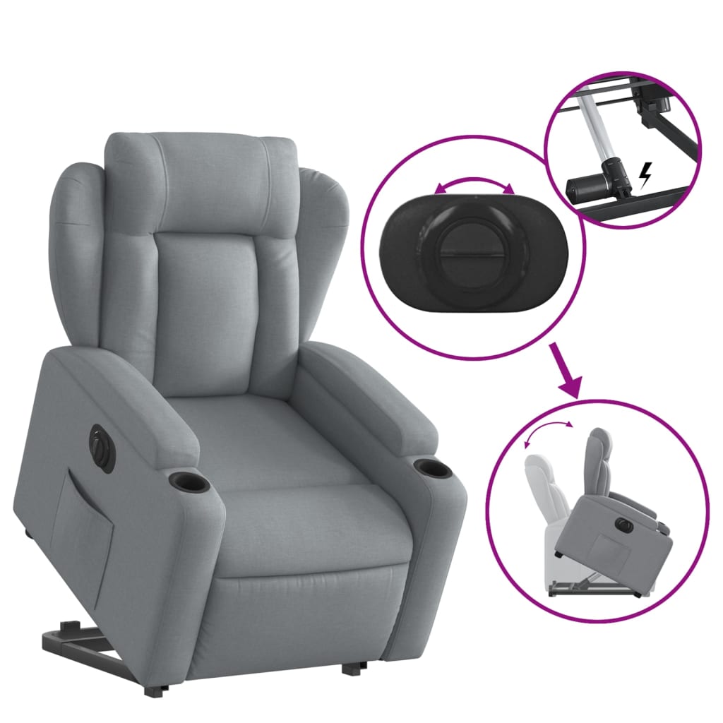 Electric Stand up Recliner Chair Light Grey Fabric