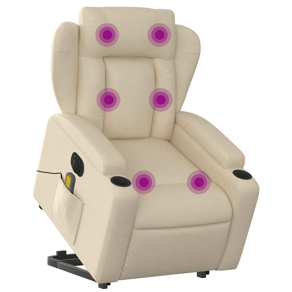 Electric Stand up Massage Recliner Chair Cream Fabric
