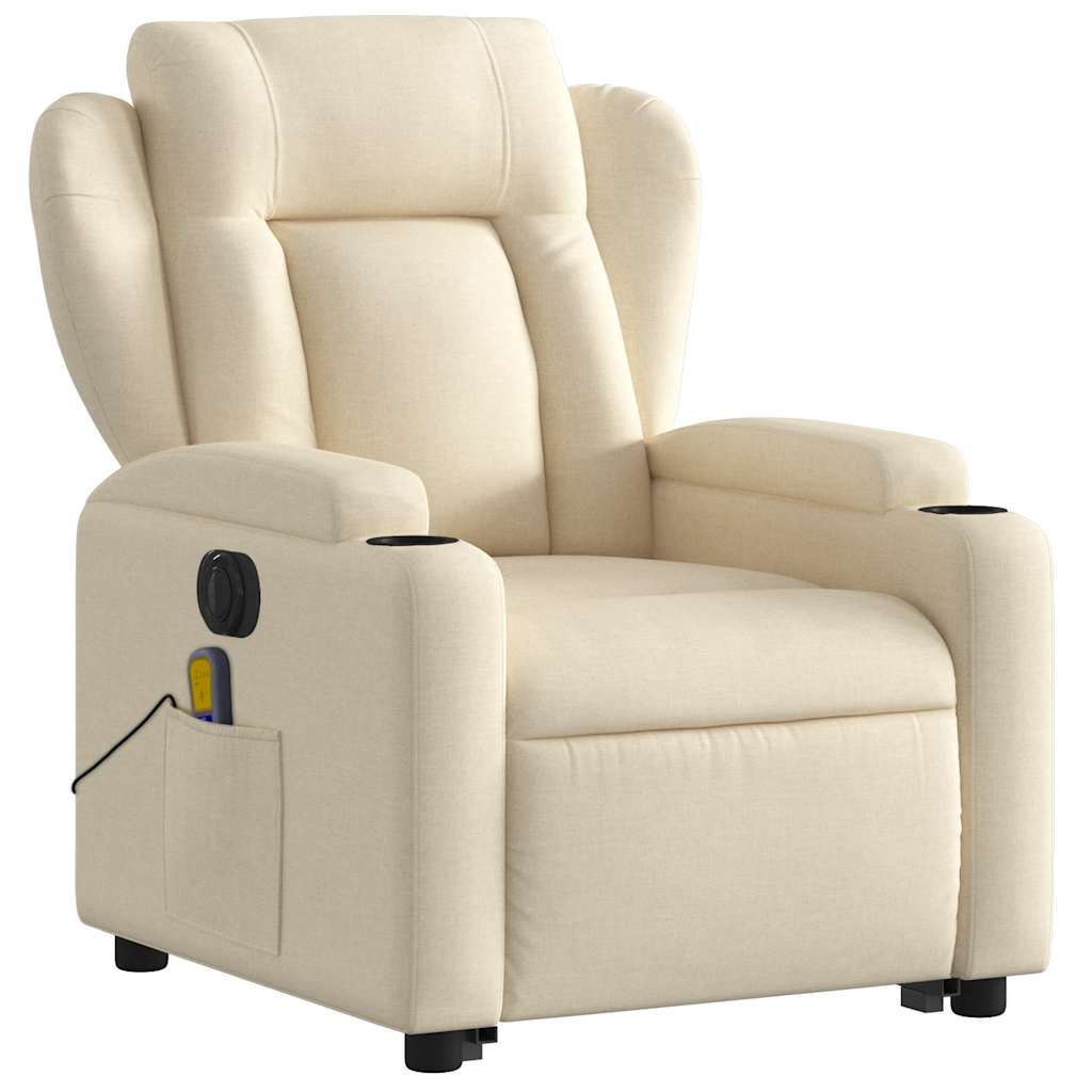 Electric Stand up Massage Recliner Chair Cream Fabric