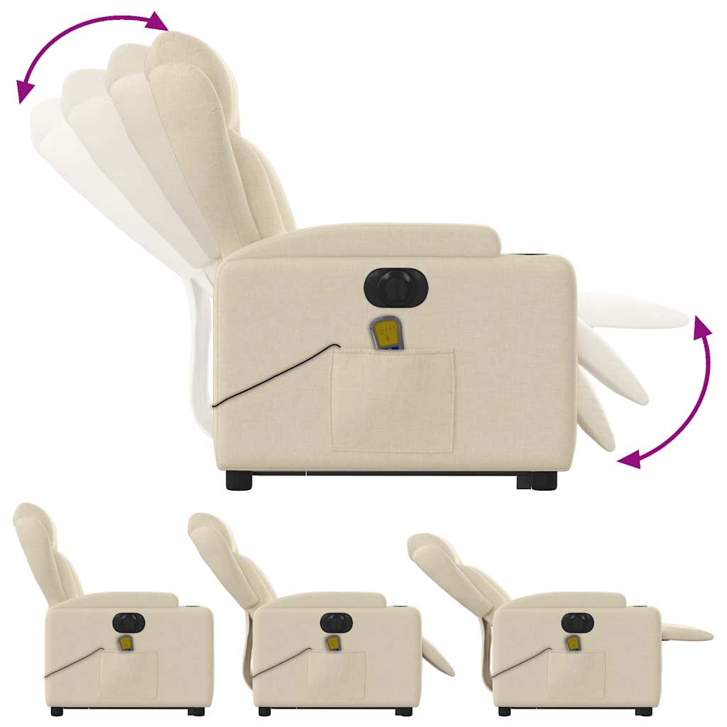 Electric Stand up Massage Recliner Chair Cream Fabric