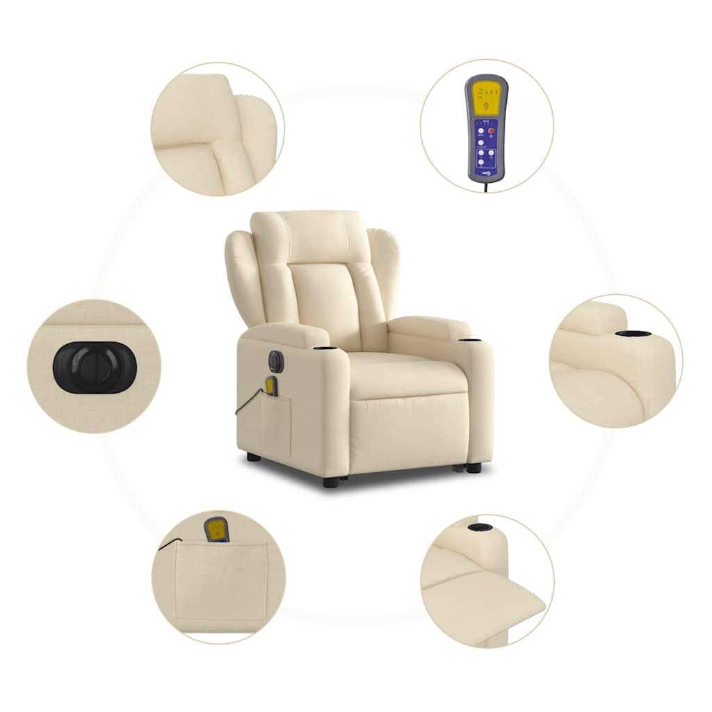 Electric Stand up Massage Recliner Chair Cream Fabric