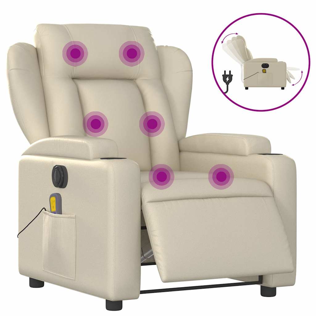 Electric Massage Recliner Chair Cream Faux Leather