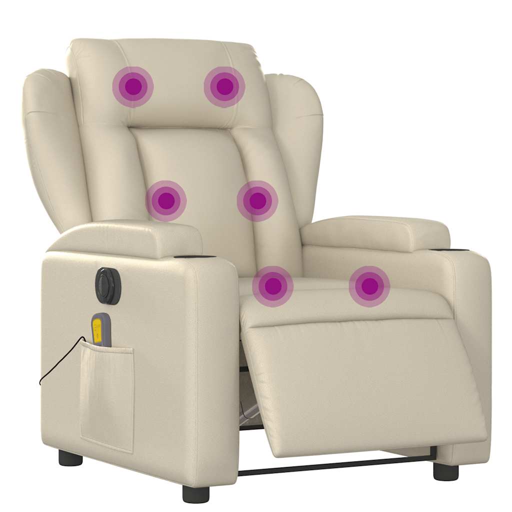 Electric Massage Recliner Chair Cream Faux Leather