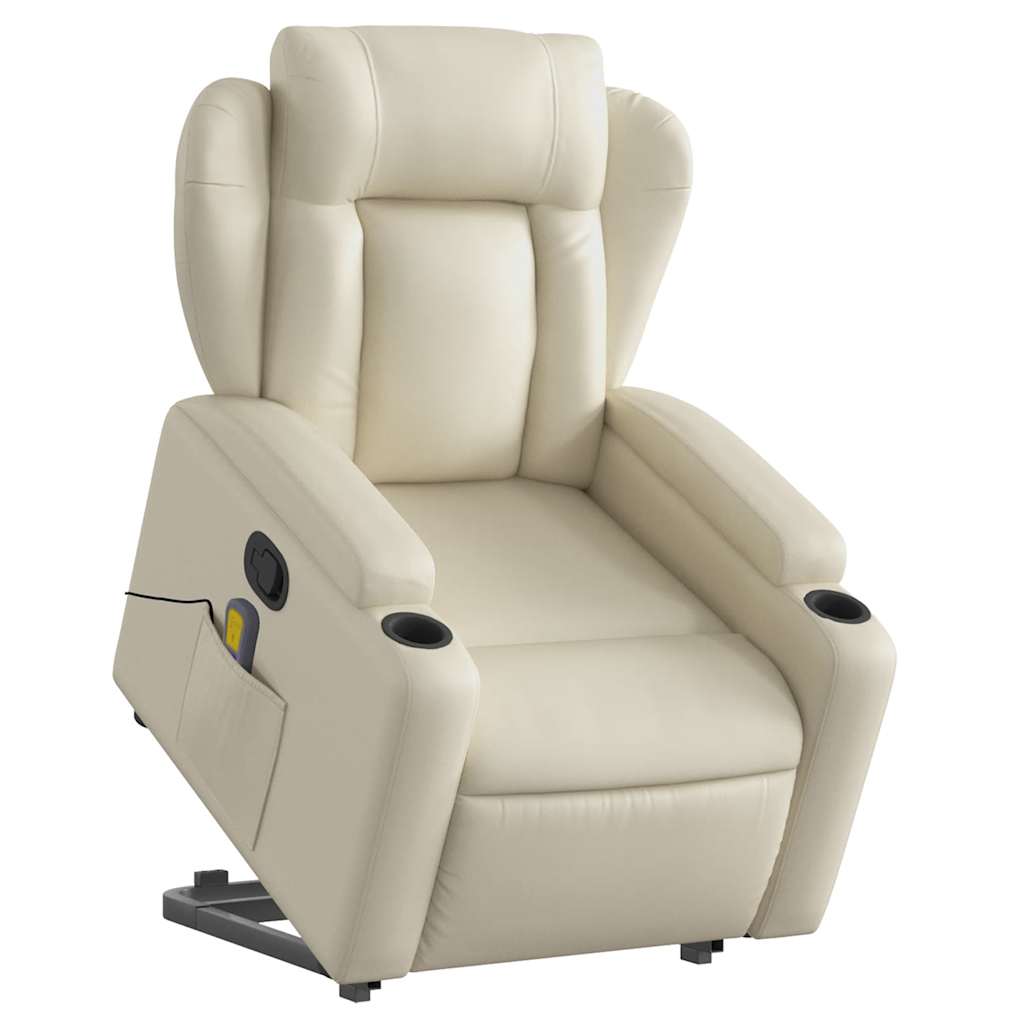Stand up Massage Recliner Chair Cream Faux Leather