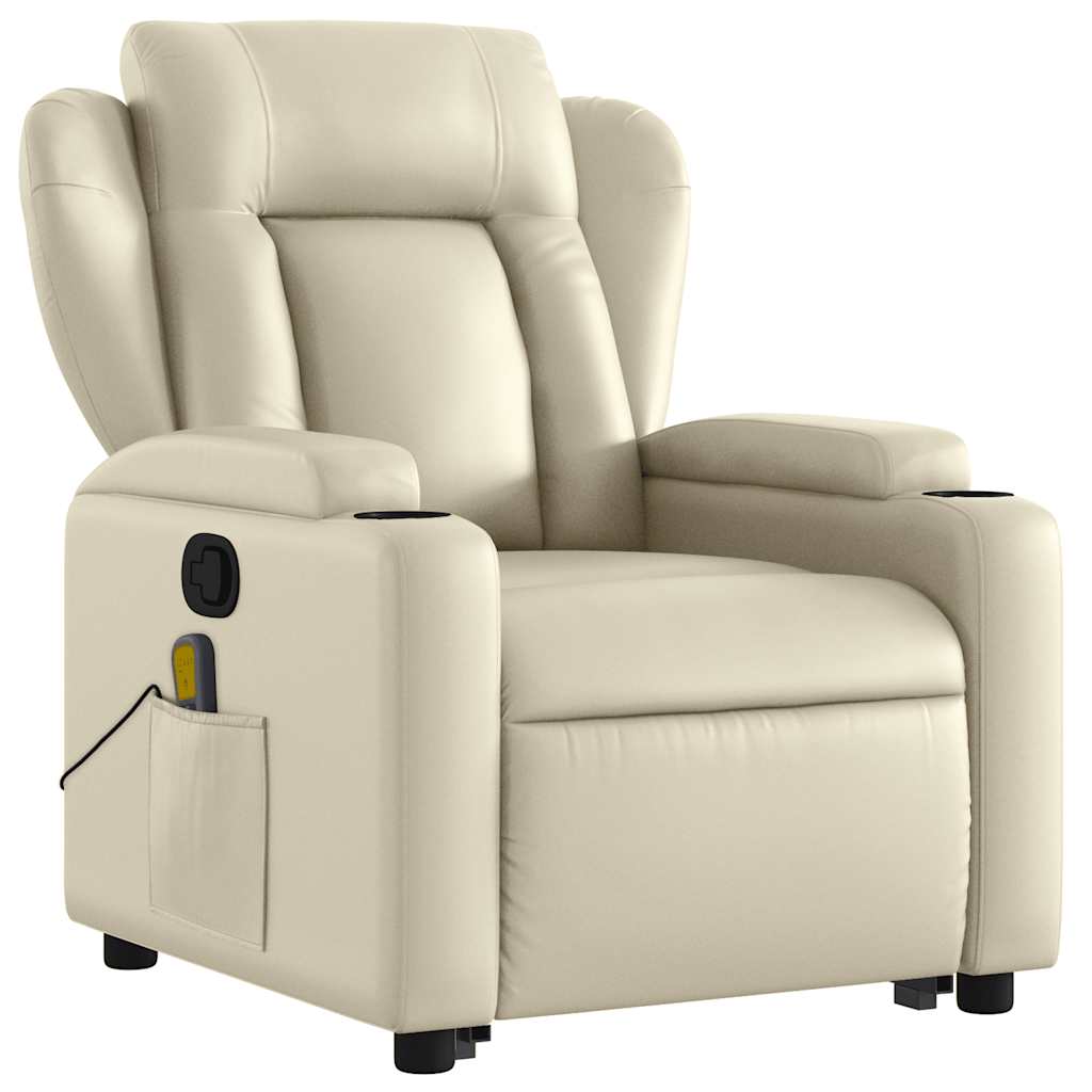 Stand up Massage Recliner Chair Cream Faux Leather