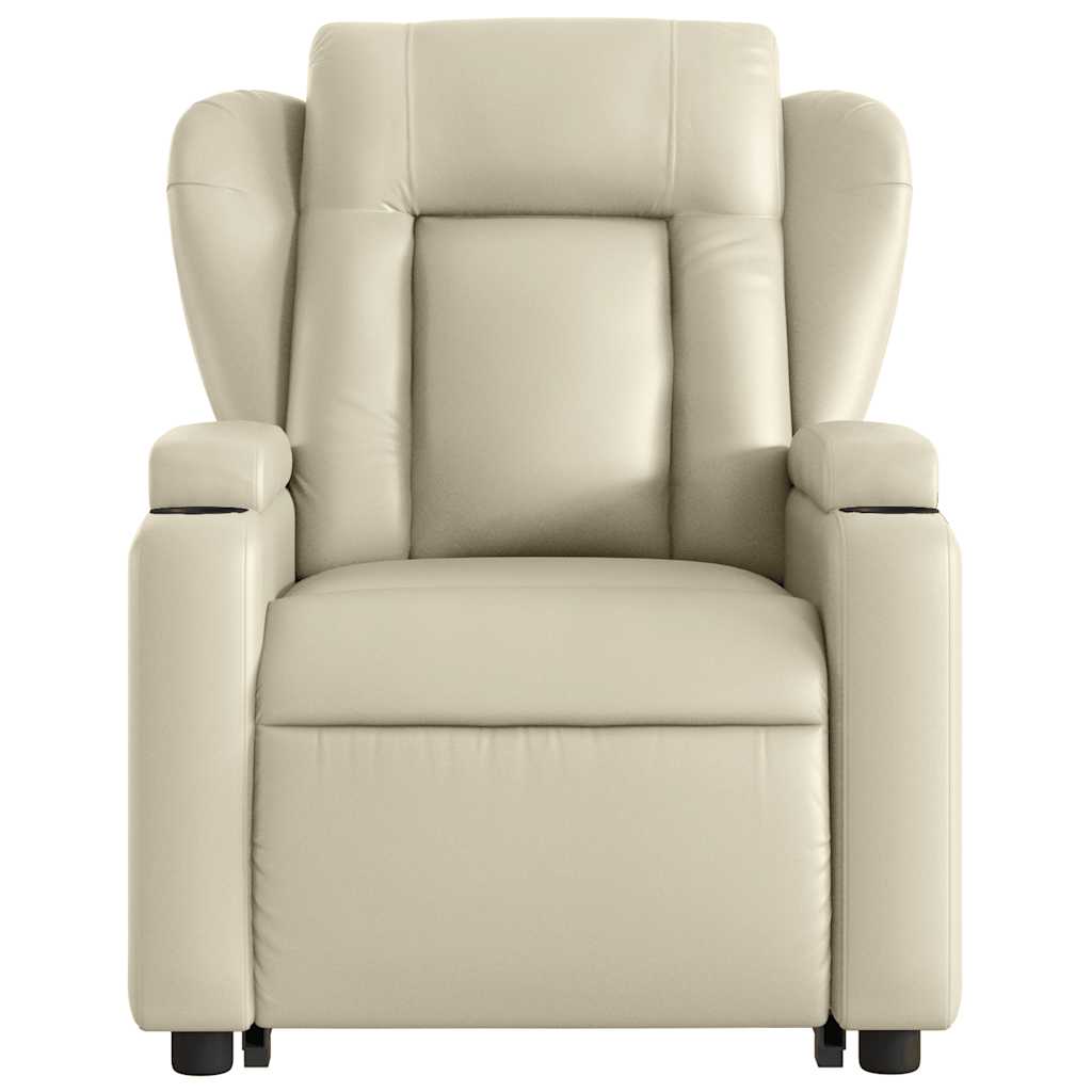 Stand up Massage Recliner Chair Cream Faux Leather
