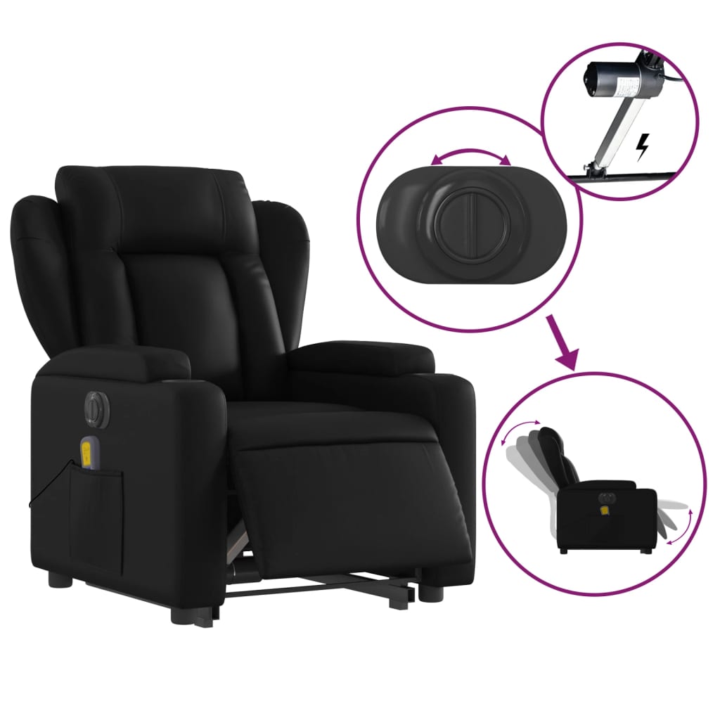 Electric Stand up Massage Recliner Chair Black Faux Leather