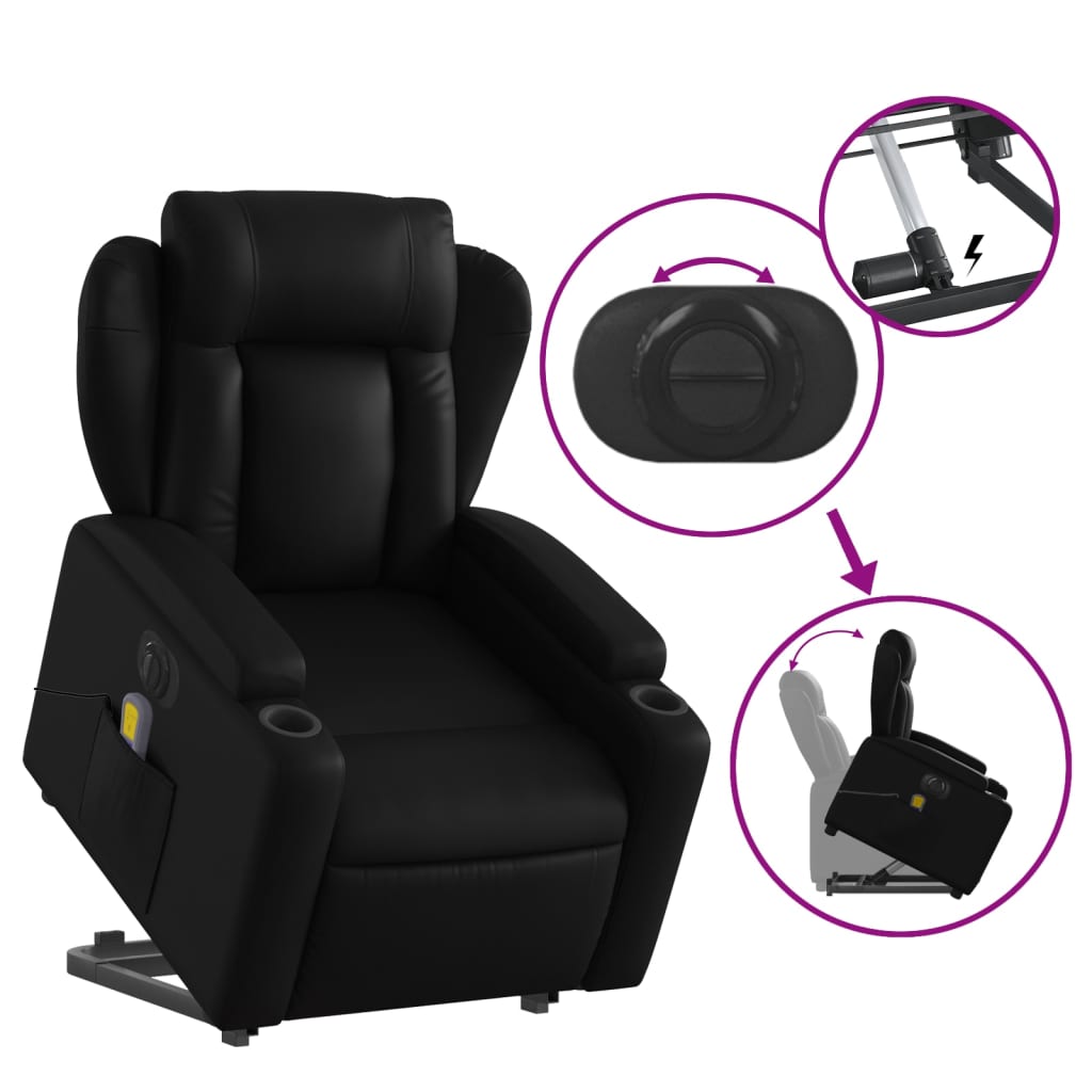 Electric Stand up Massage Recliner Chair Black Faux Leather