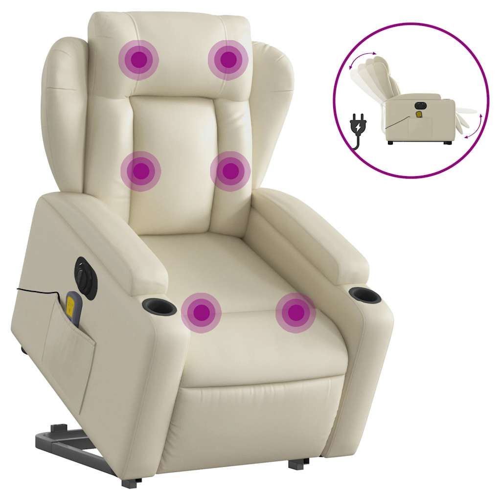 Electric Stand up Massage Recliner Chair Cream Faux Leather